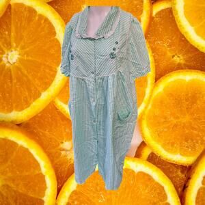 Lati Fashion Women's Mint Green‎ Gingham Seersucker Snap House Coat Size XXXL